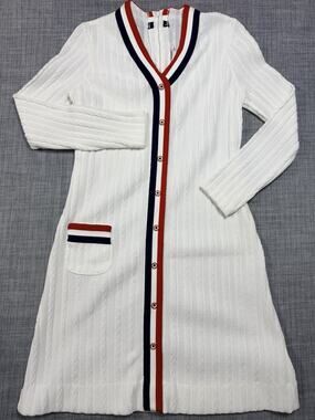 Vintage 60s Gay Gibson Mod Dress Knit Mini Zip Red White Blue Small 17x32 EUC